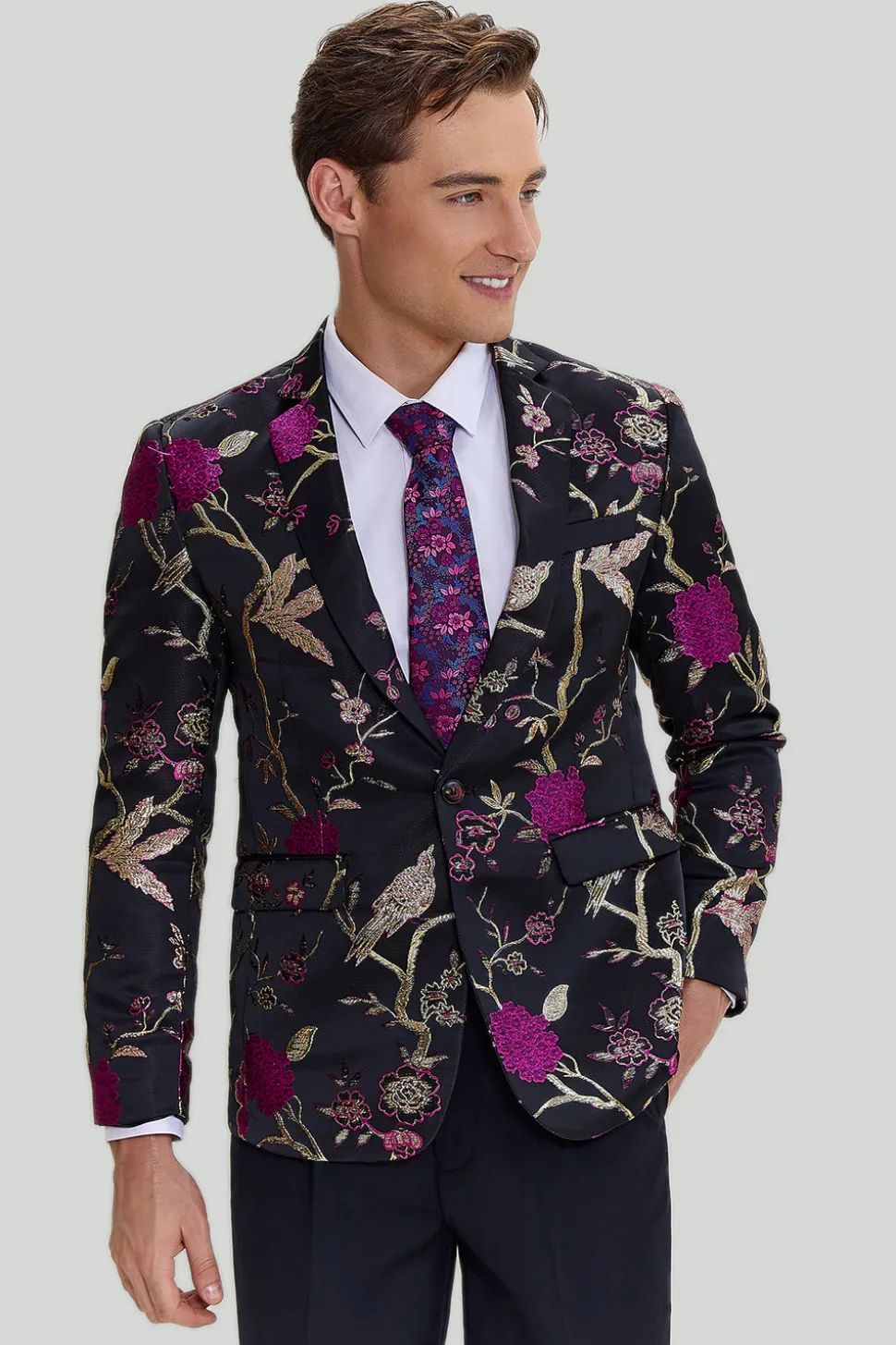 Preto Jacquard Satin Lapela Shawl Blazer de Festa