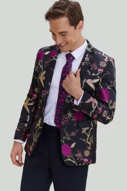 Preto Jacquard Satin Lapela Shawl Blazer de Festa