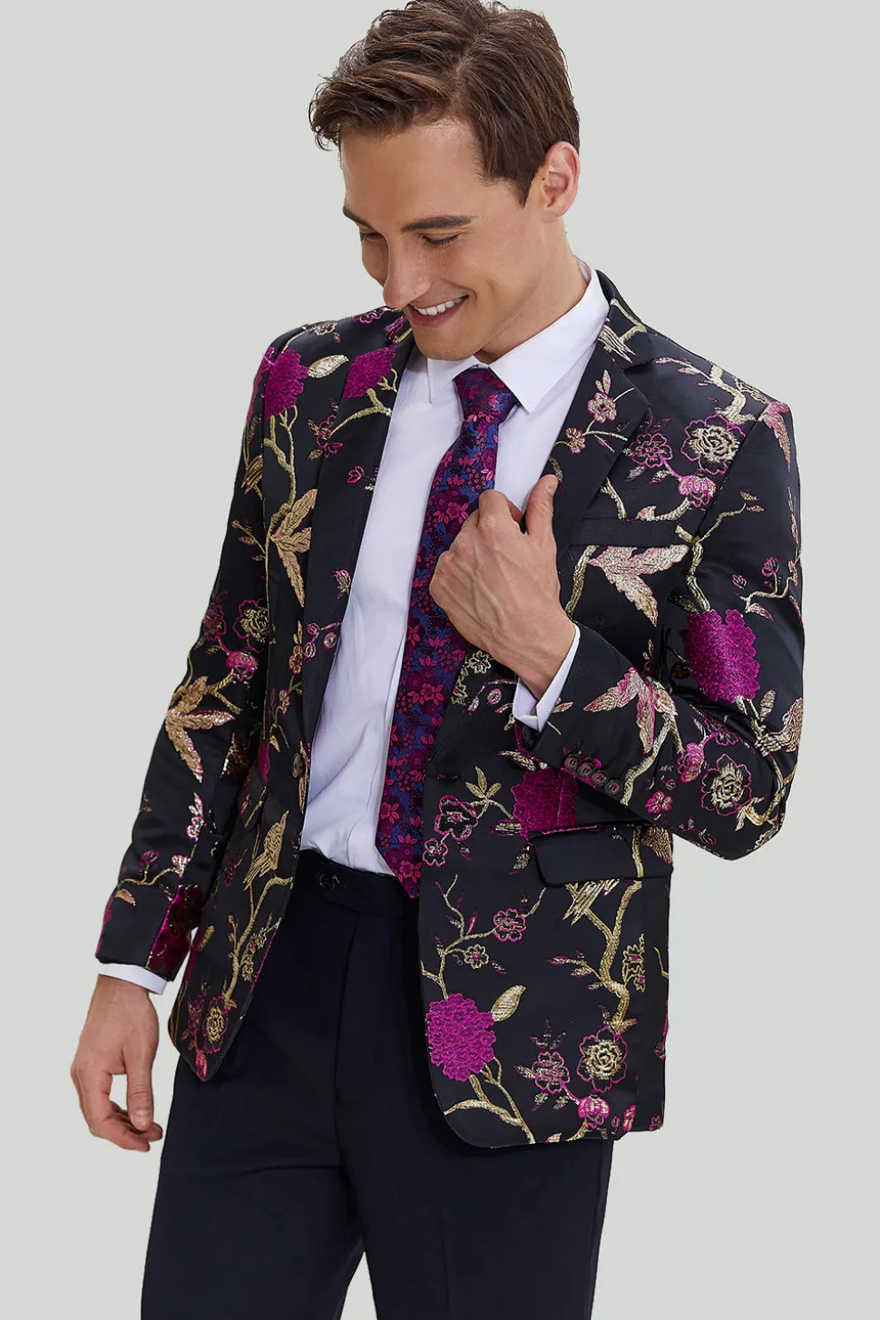 Preto Jacquard Satin Lapela Shawl Blazer de Festa