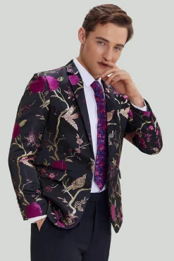 Preto Jacquard Satin Lapela Shawl Blazer de Festa