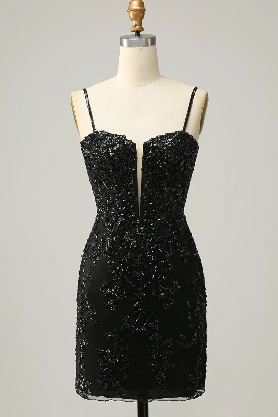 Preto Lantejoulas Vestido de Cocktail Renda