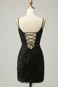 Preto Lantejoulas Vestido de Cocktail Renda