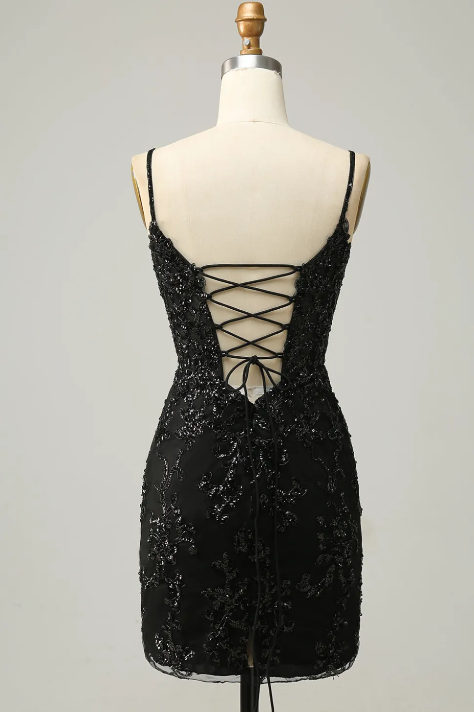Preto Lantejoulas Vestido de Cocktail Renda