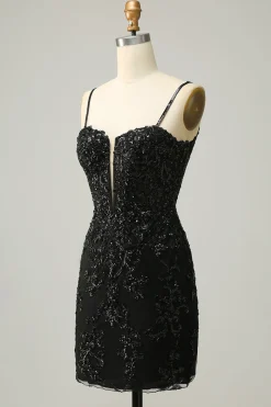 Preto Lantejoulas Vestido de Cocktail Renda