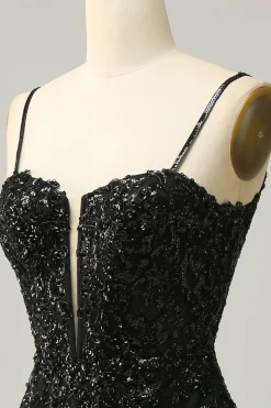 Preto Lantejoulas Vestido de Cocktail Renda