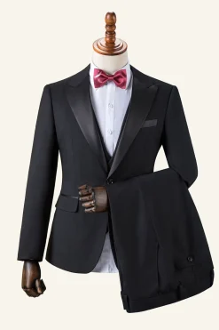 Preto Lapela de Pico Terno Masculino 3 Peças