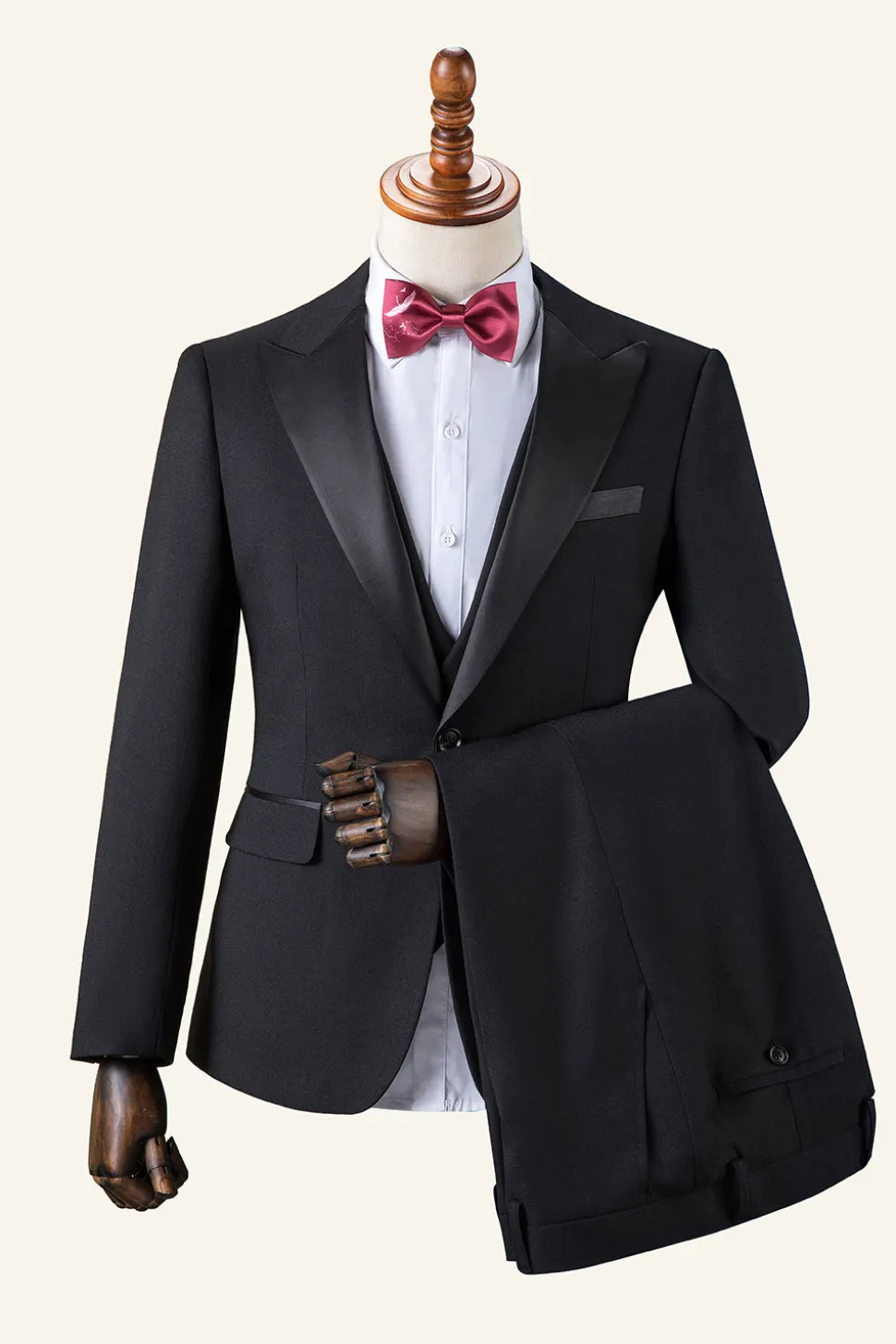 Preto Lapela de Pico Terno Masculino 3 Peças