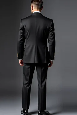 Preto Lapela Peito único 2 Peças Fato Homem