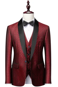 Preto Lapela Redonda Jacquard 3 Peças Terno para Homem