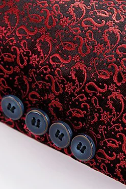 Preto Lapela Redonda Jacquard 3 Peças Terno para Homem