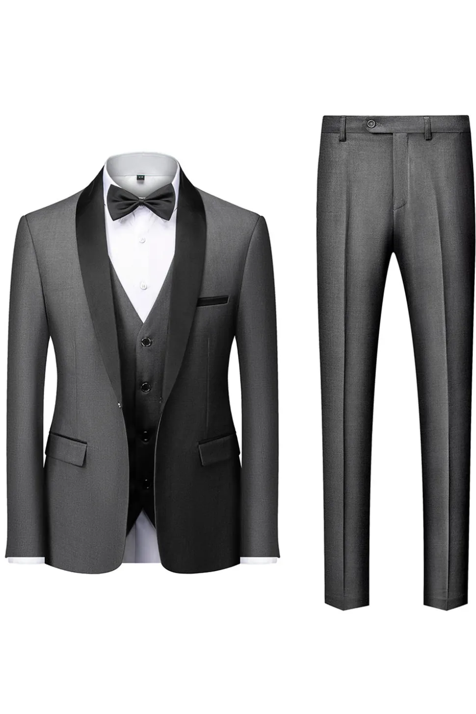 Preto Lapela Shawl 3 Peças Fato Homem