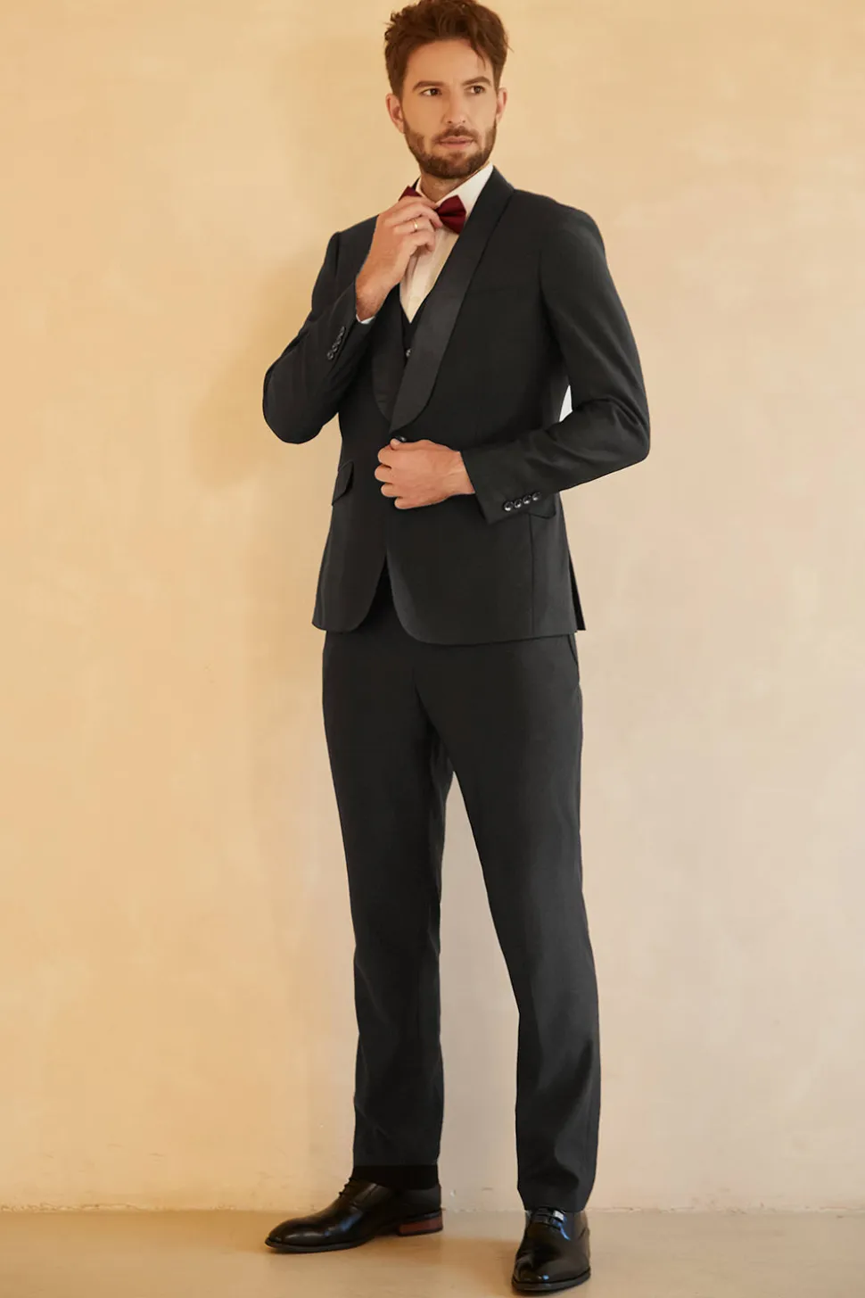 Preto Lapela Shawl 3 Peças Fato Formal