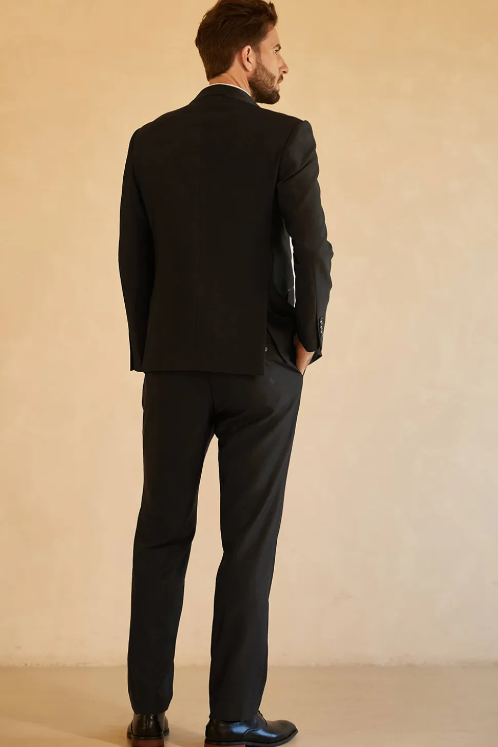 Preto Lapela Shawl 3 Peças Fato Formal