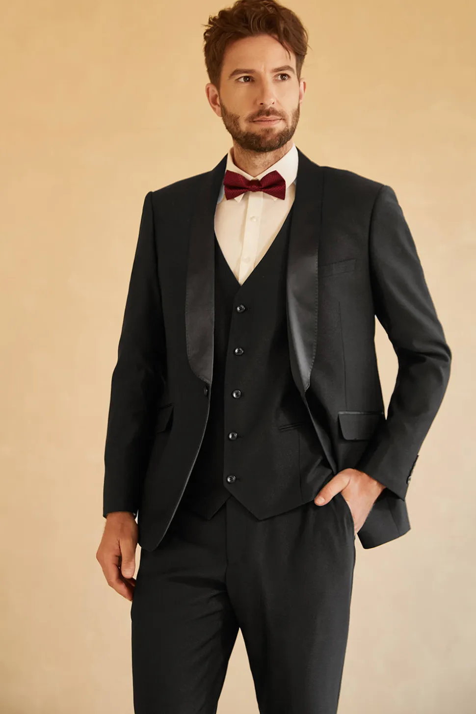 Preto Lapela Shawl 3 Peças Fato Formal