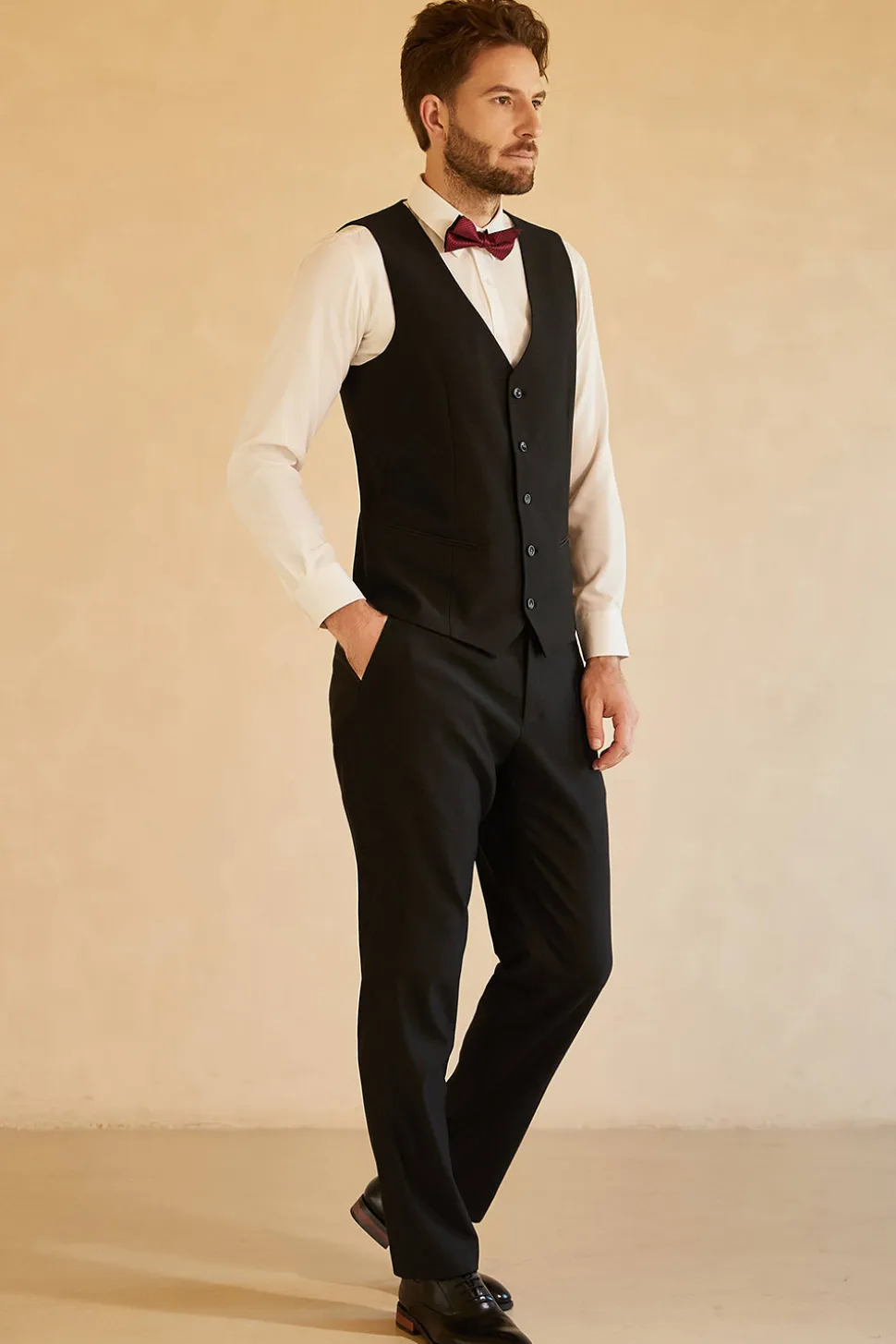 Preto Lapela Shawl 3 Peças Fato Formal