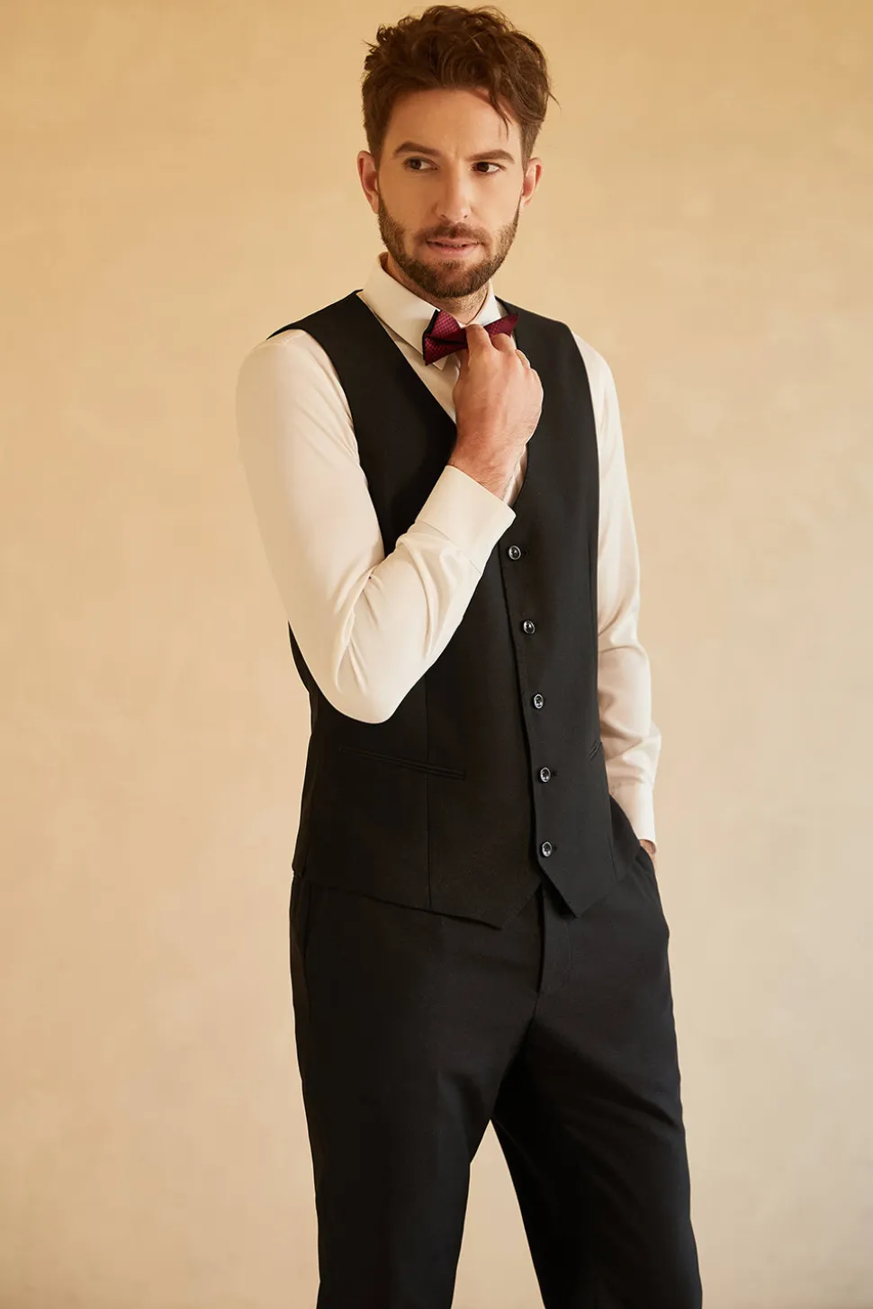 Preto Lapela Shawl 3 Peças Fato Formal