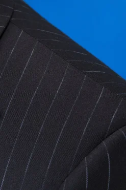 Preto Listras Dublo Peito Lapela de Pico 3 Peças Terno Masculino