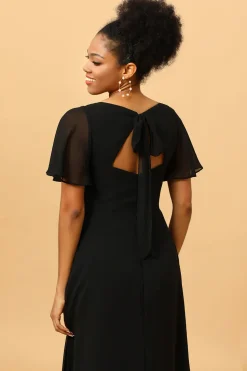 Preto Mangas de Batwing Vestido de Dama de Honra