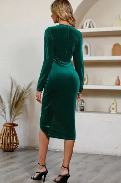 Preto Mangas Longas Veludo Vestido de Festa de Férias
