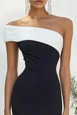 Preto Matte Satin Strapless Bainha Vestido Formal Longo