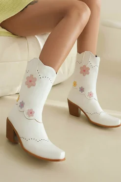 Preto Médio Calf Chunky Heel Cowgirl Botas