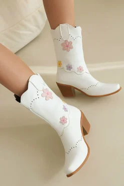 Preto Médio Calf Chunky Heel Cowgirl Botas