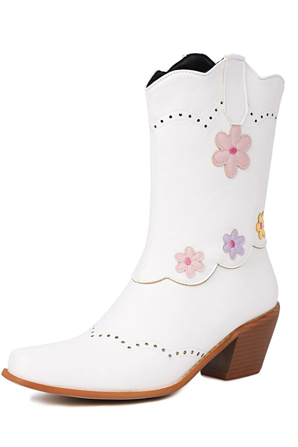 Preto Médio Calf Chunky Heel Cowgirl Botas