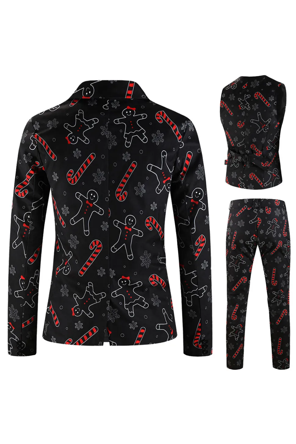 Preto Natal Floco de Neve Impresso Formal Party 3-Piece Terno Masculino