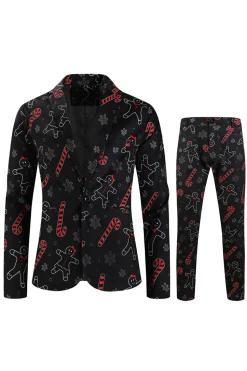 Preto Natal Floco de Neve Impresso Formal Party 3-Piece Terno Masculino