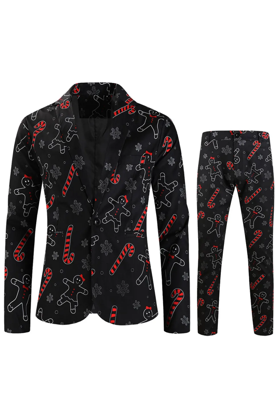 Preto Natal Floco de Neve Impresso Formal Party 3-Piece Terno Masculino
