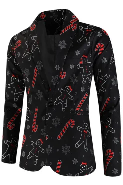 Preto Natal Floco de Neve Impresso Formal Party 3-Piece Terno Masculino