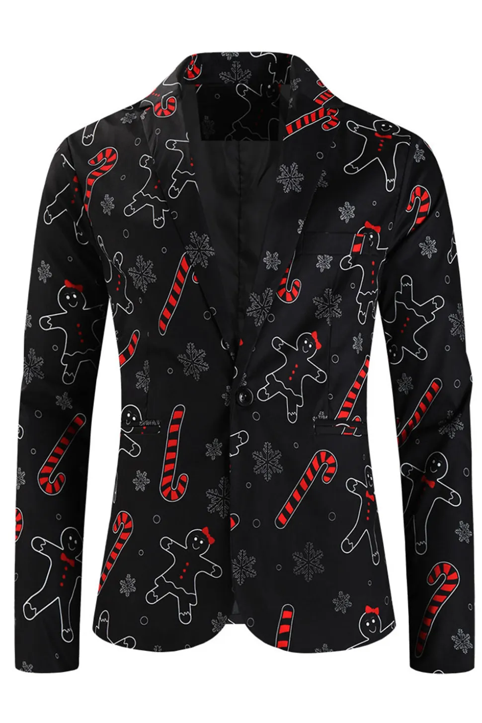 Preto Natal Floco de Neve Impresso Formal Party 3-Piece Terno Masculino
