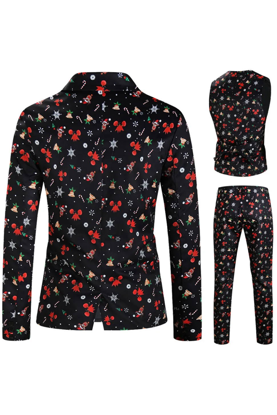 Preto Natal Impresso 3 Peças Notched Lapela Men's Festival Suits