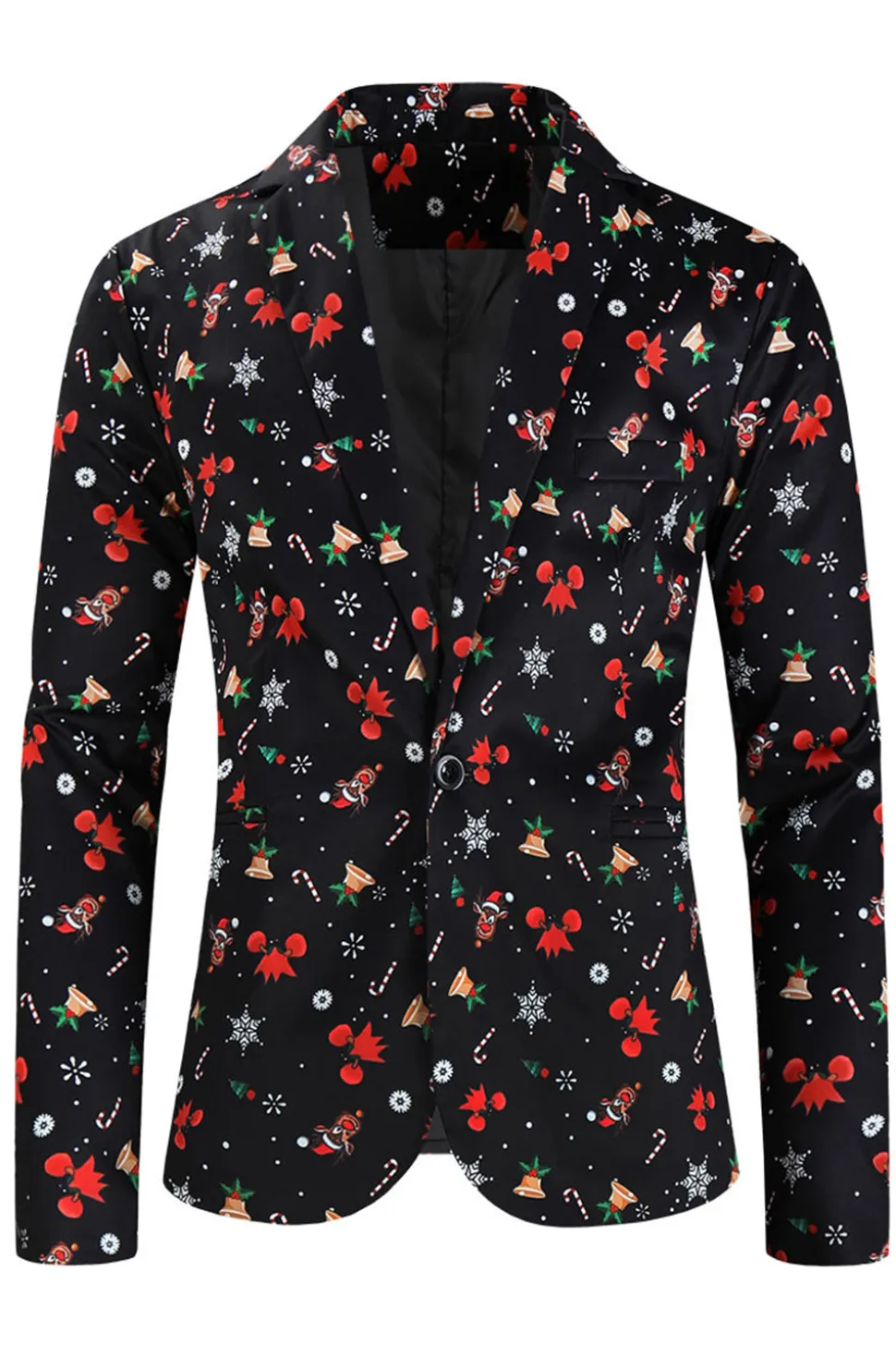 Preto Natal Impresso 3 Peças Notched Lapela Men's Festival Suits
