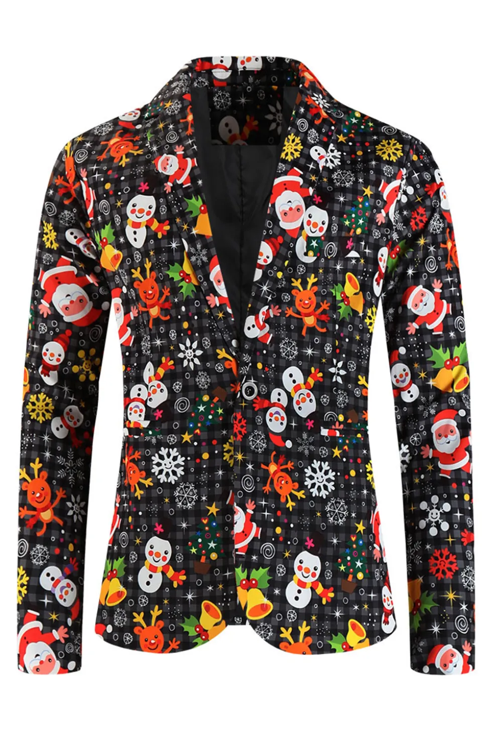 Preto Notched Lapela Bonecos de Neve Impresso Natal Slim Fitted Homens Ternos