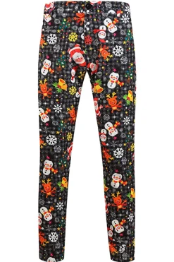 Preto Notched Lapela Bonecos de Neve Impresso Natal Slim Fitted Homens Ternos