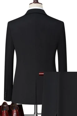 Preto Notched Lapela Singel Peito 2-peça Homens Ternos