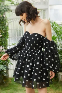 Preto Off the Shoulder Stars Homecoming Dress