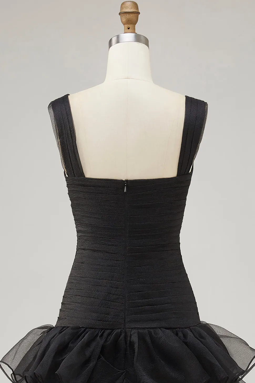 Preto Organza A-Line High-Low Vestido Formal com Folhos Fenda