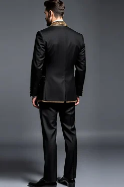 Preto Ouro Peak Lapela 3 Peças Fato Homem
