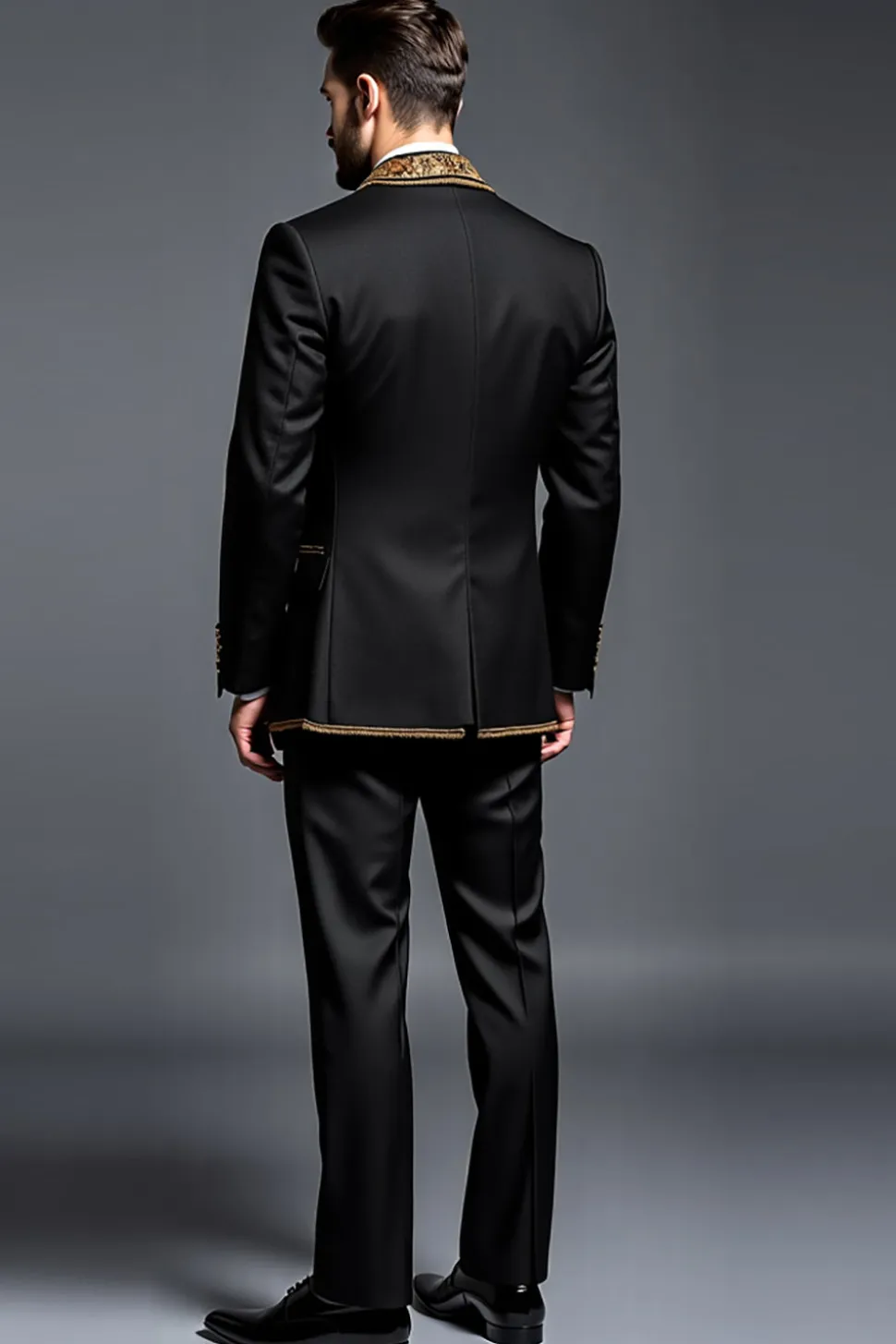 Preto Ouro Peak Lapela 3 Peças Fato Homem
