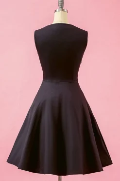Preto Patchwork Plaid V Neck balanço vestido de festa