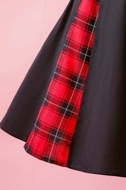 Preto Patchwork Plaid V Neck balanço vestido de festa