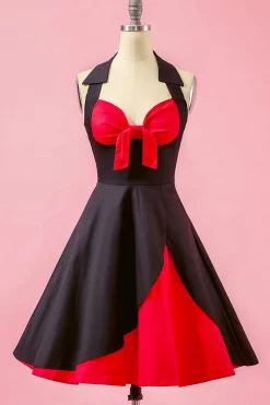 Preto Patchwork V Neck balanço vestido de festa