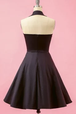 Preto Patchwork V Neck balanço vestido de festa