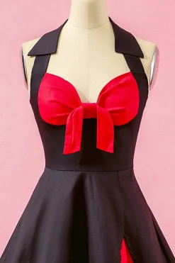Preto Patchwork V Neck balanço vestido de festa