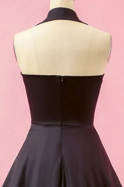 Preto Patchwork V Neck balanço vestido de festa