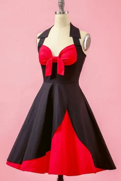 Preto Patchwork V Neck balanço vestido de festa