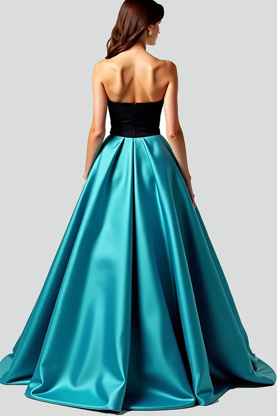 Preto Pavão Azul A-Line Strapless Cetim Long Prom Dress com Hollow out