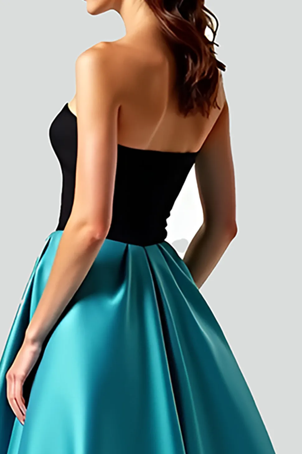 Preto Pavão Azul A-Line Strapless Cetim Long Prom Dress com Hollow out